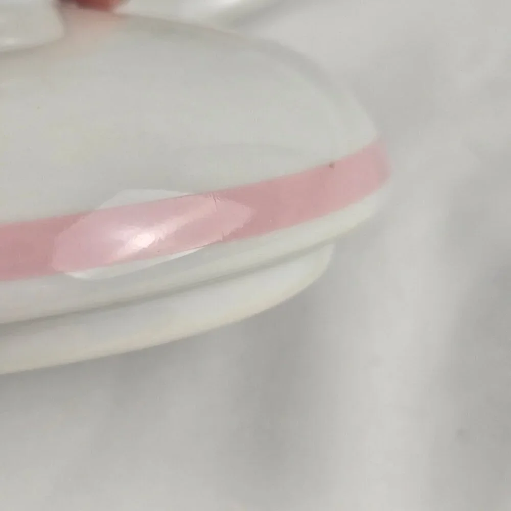 Vintage Porcelain Apothecary Jar White Pink Gray Pattern with Pink Stripe Accent